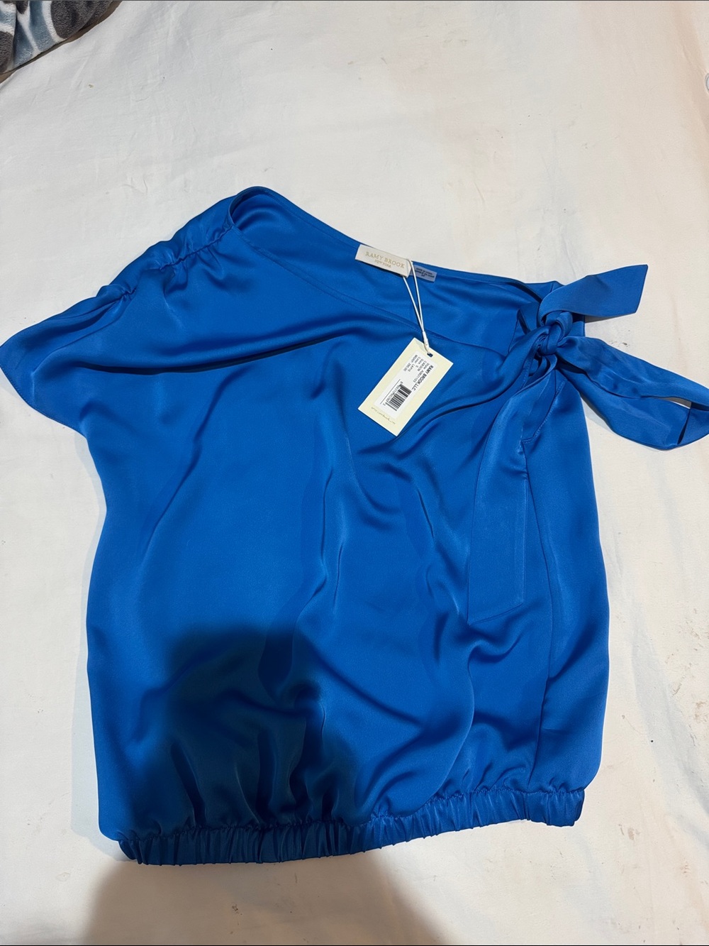 RAMY BROOK NEW YORK Royal Blue One-Shoulder Satin Tie Top
